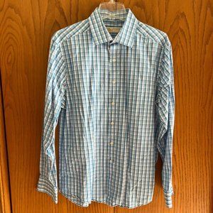 Michael Kors Men's Blue Plaid Button Down Collar Dress Shirt (16.5 34/35)